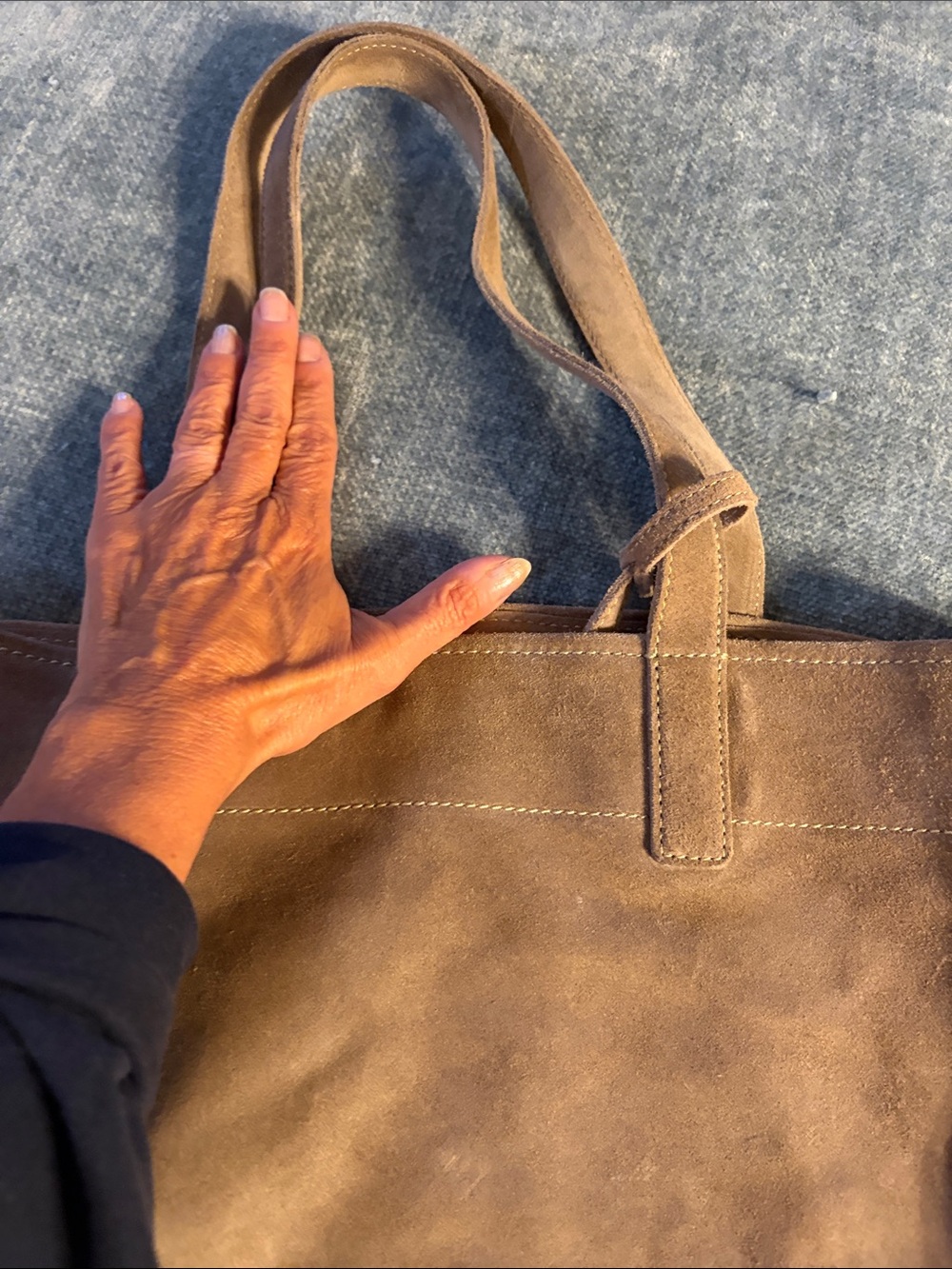 Brown Suede Tote Bag - Classic Casual Carryall - Picture 3 of 10